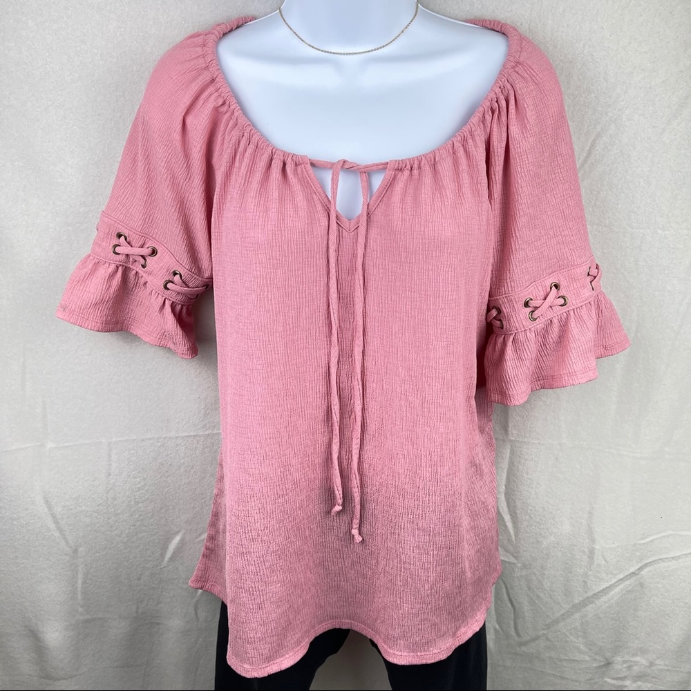 Naïf Pink Criss Cross Sleeve Front Tie Shirt